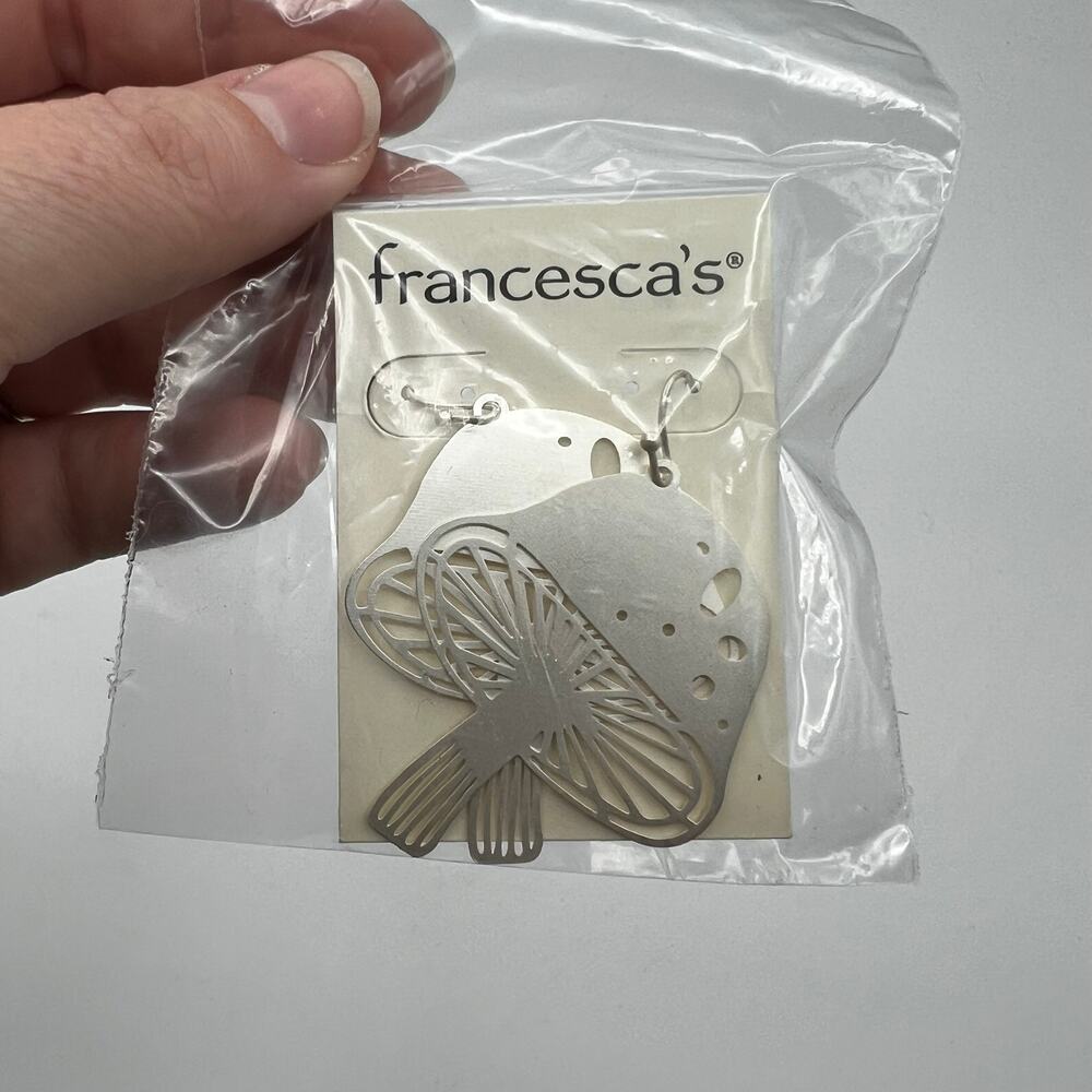 Francesca's NWT Silver Filigree Mushroom Oversized Dangle Earrings